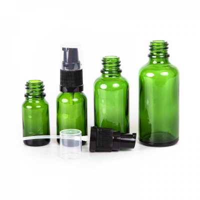 Sklenená fľaška, zelená, dávkovač krémov 10 ml