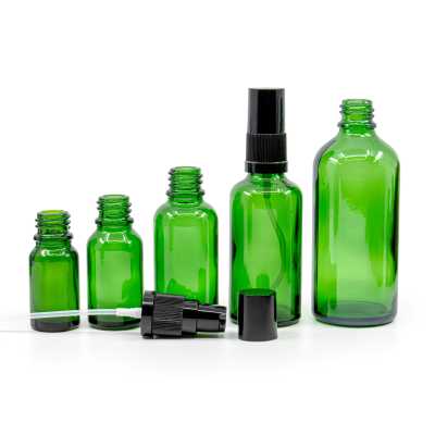 Sklenená fľaška, zelená, dávkovač krémov s čiernym vrchom, 10 ml