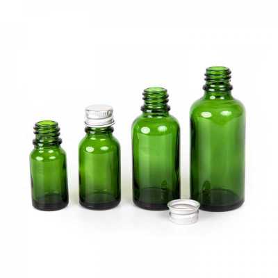 Sklenená fľaška, zelená, hliníkový vrch, 10 ml
