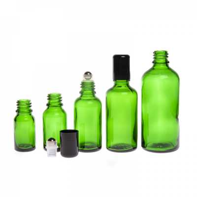 Sklenená fľaška, zelená, roll-on, 15 ml