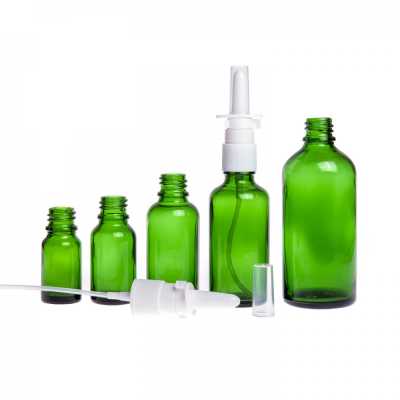 Sklenená fľaška, zelená, sprej do nosa, 10 ml